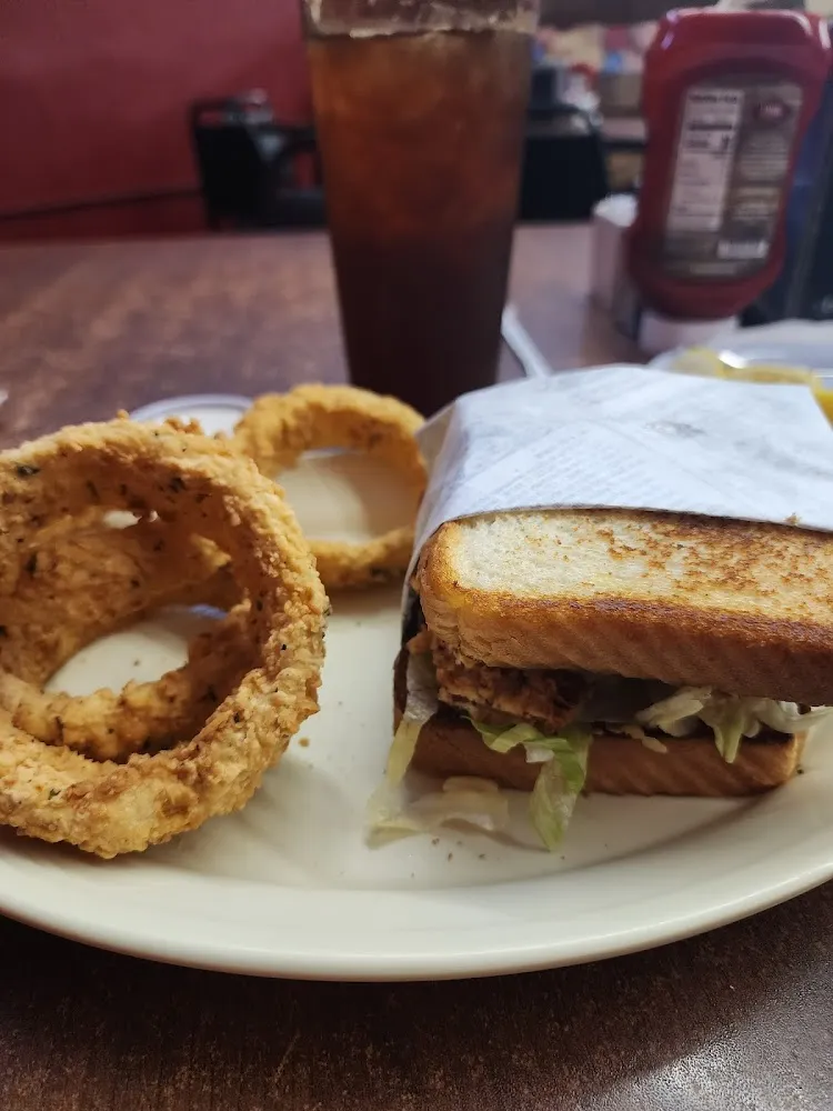 Chicken Fried Bacon blt with Onion Rings